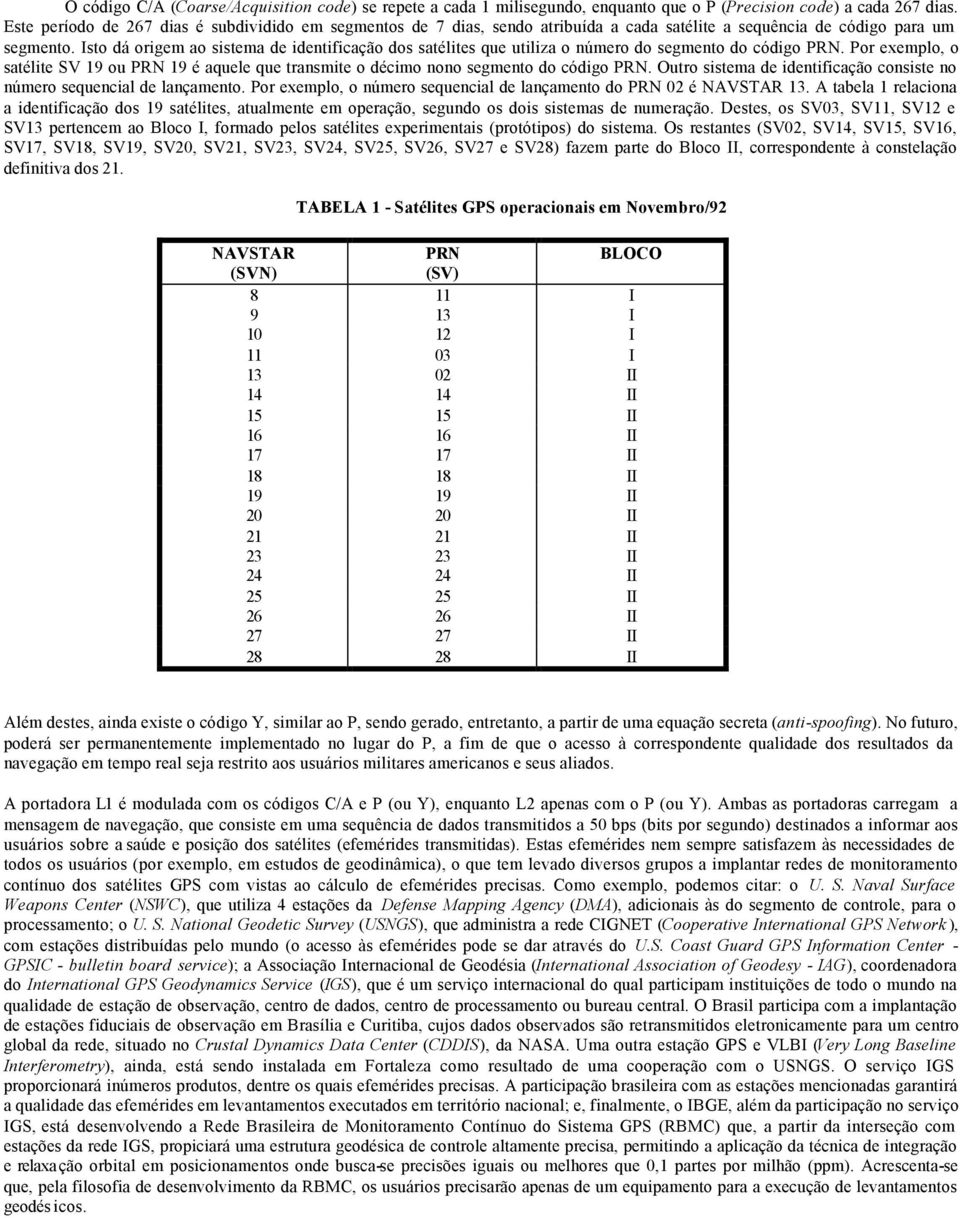 Isto dá origem ao sistema de identificação dos satélites que utiliza o número do segmento do código PRN.