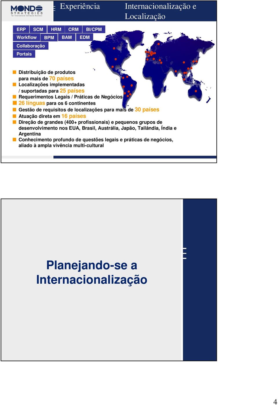 localizações para mais de 30 países Atuação direta em 16 países Direção de grandes (400+ profissionais) e pequenos grupos de desenvolvimento nos EUA, Brasil,