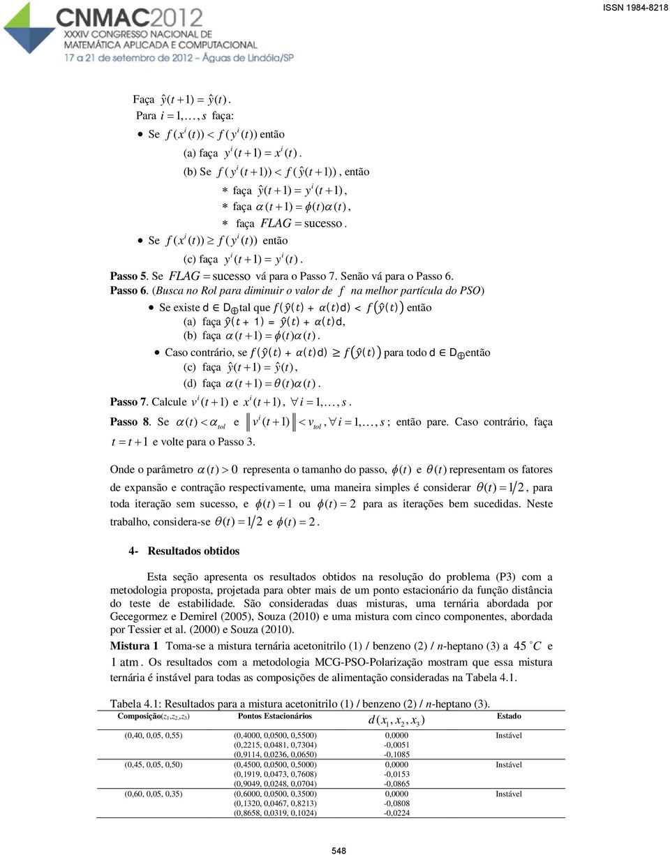 α()d) < fy() enão (a) faça y( + 1) = y() + α()d, (b) faça ( 1) ( ) ( ) Caso conáo, se f(y() + α()d) fy() paa odo d D enão (c) faça yˆ ( 1) yˆ ( ), (d) faça ( 1) ( ) ( ) Passo 7 Calcule v ( 1) e x (