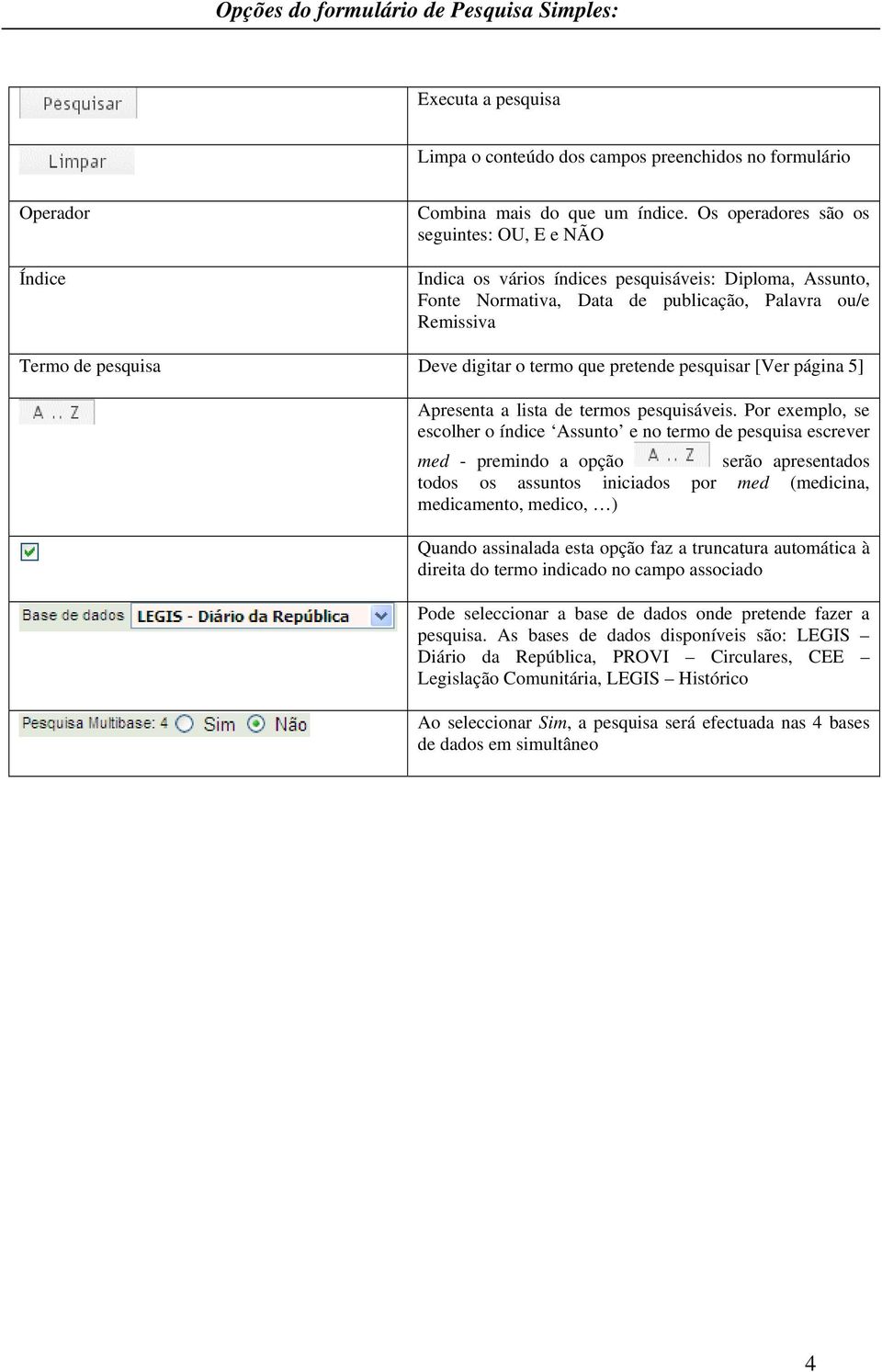 que pretende pesquisar [Ver página 5] Apresenta a lista de termos pesquisáveis.