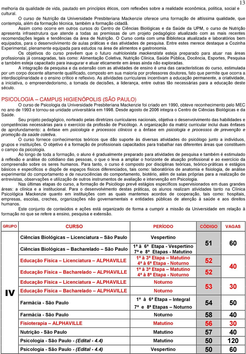 Assim como ocorre em outros cursos do Centro de Ciências Biológicas e da Saúde da UPM, o curso de Nutrição apresenta infraestrutura que atende a todas as premissas de um projeto pedagógico atualizado