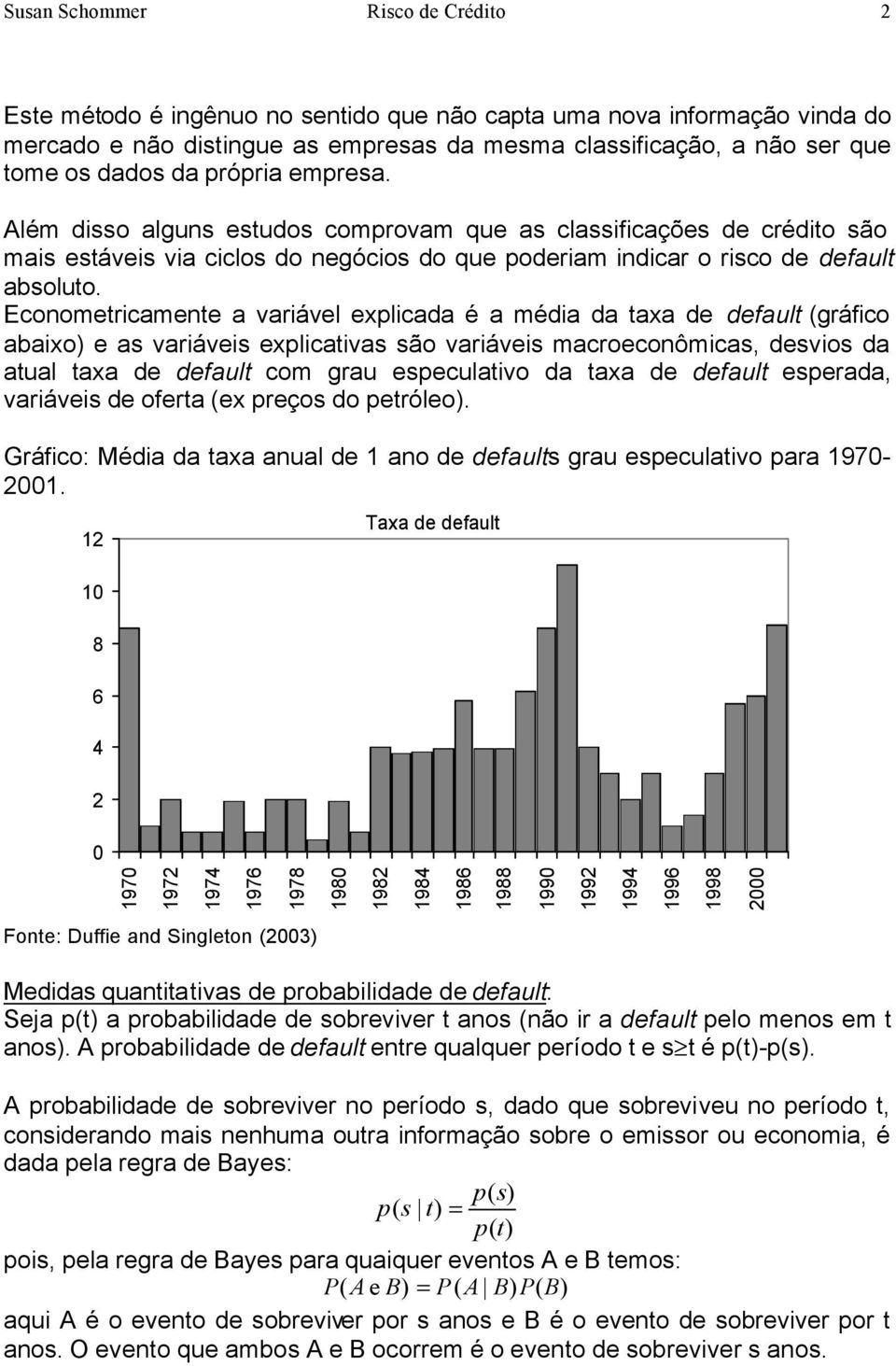 Economericamene a variável explicada é a média da axa de defaul (gráfico abaixo) e as variáveis explicaivas são variáveis macroeconômicas, desvios da aual axa de defaul com grau especulaivo da axa de