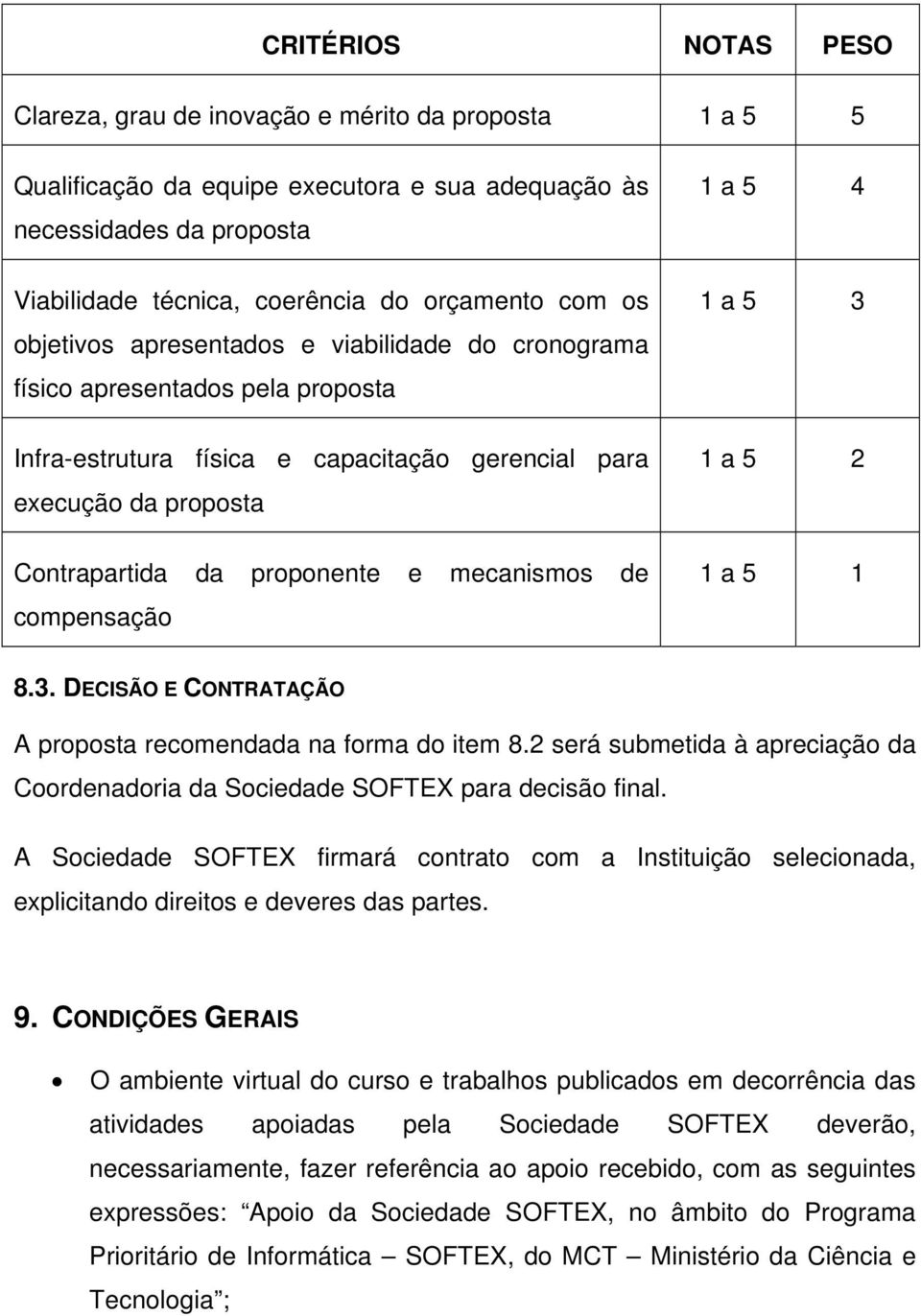 mecanismos de compensação 1 a 5 4 1 a 5 3 1 a 5 2 1 a 5 1 8.3. DECISÃO E CONTRATAÇÃO A proposta recomendada na forma do item 8.