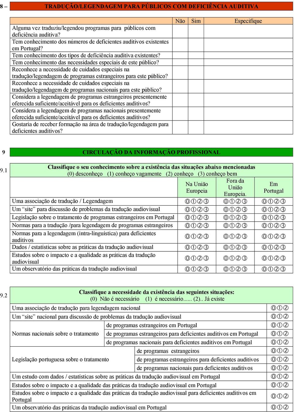 Tem conhecimento das necessidades especiais de este público? Reconhece a necessidade de cuidados especiais na tradução/legendagem de programas estrangeiros para este público?