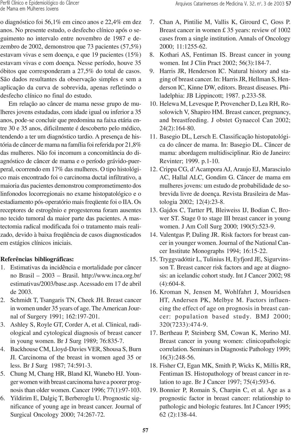 (15%) estavam vivas e com doença. Nesse período, houve 35 óbitos que corresponderam a 27,5% do total de casos.