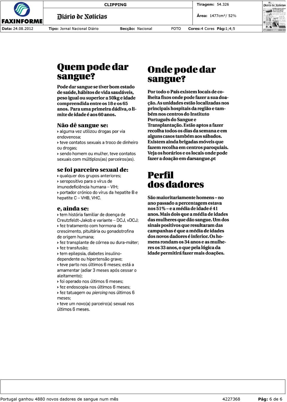 Não dê sangue se: > alguma vez utilizou drogas por via endovenosa; > teve contatos sexuais a troco de dinheiro ou drogas; > sendo homem ou mulher, teve contatos sexuais com múltiplos(as)