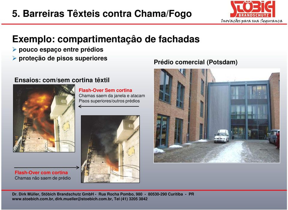 (Potsdam) Ensaios: com/sem cortina têxtil Flash-Over Sem cortina Chamas saem da