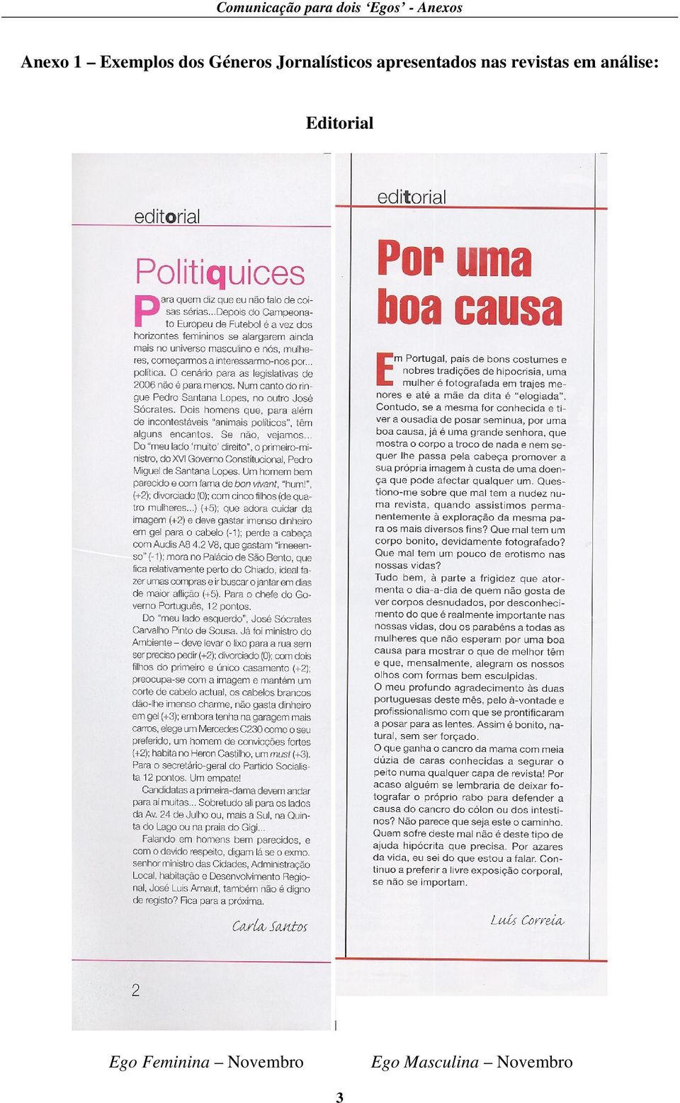 revistas em análise: Editorial Ego