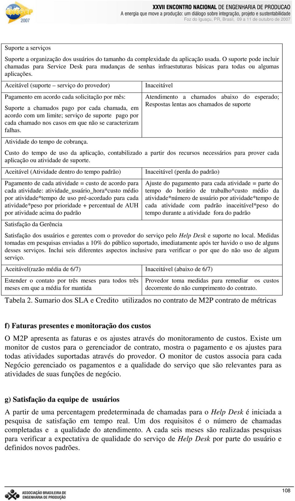 Aceitável (suporte serviço do provedor) Pagamento em acordo cada solicitação por mês: Suporte a chamados pago por cada chamada, em acordo com um limite; serviço de suporte pago por cada chamado nos