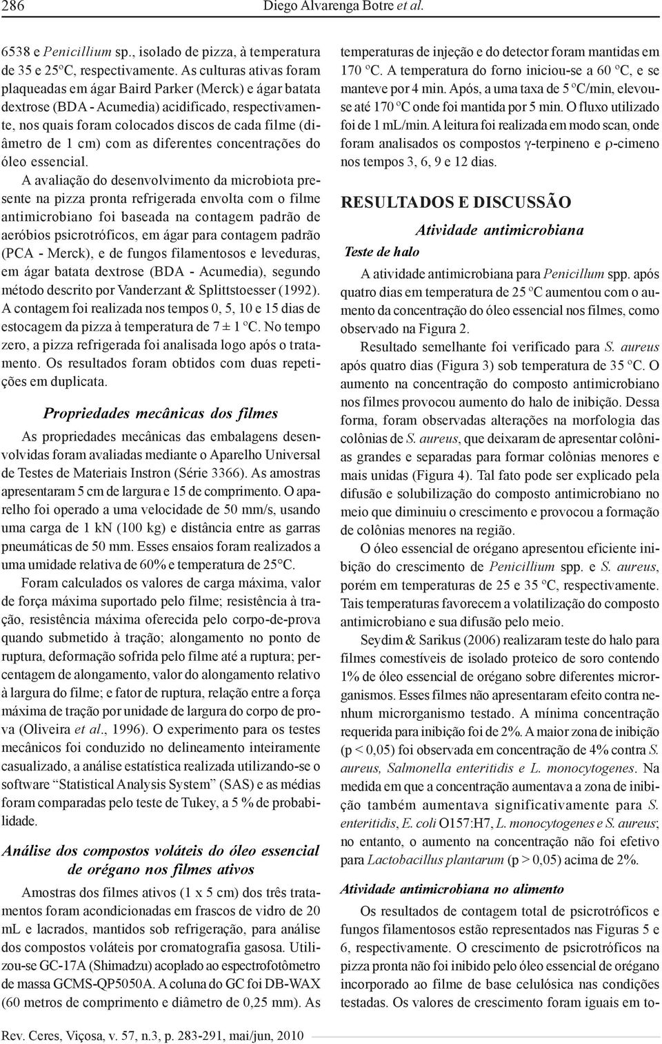 cm) com as diferentes concentrações do óleo essencial.