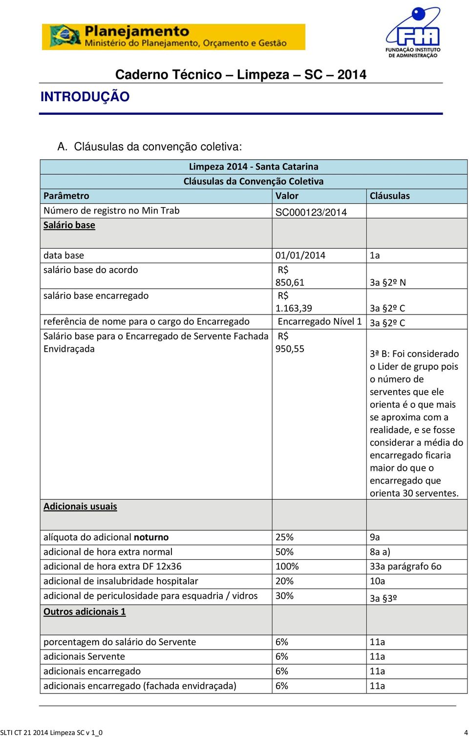 1a salário base do acordo R$ 850,61 3a 2º N salário base encarregado R$ 1.