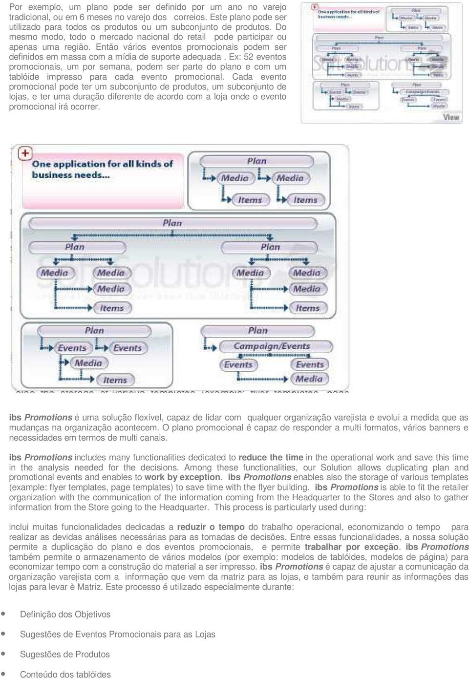 Ex: 52 eventos promocionais, um por semana, podem ser parte do plano e com um tablóide impresso para cada evento promocional.