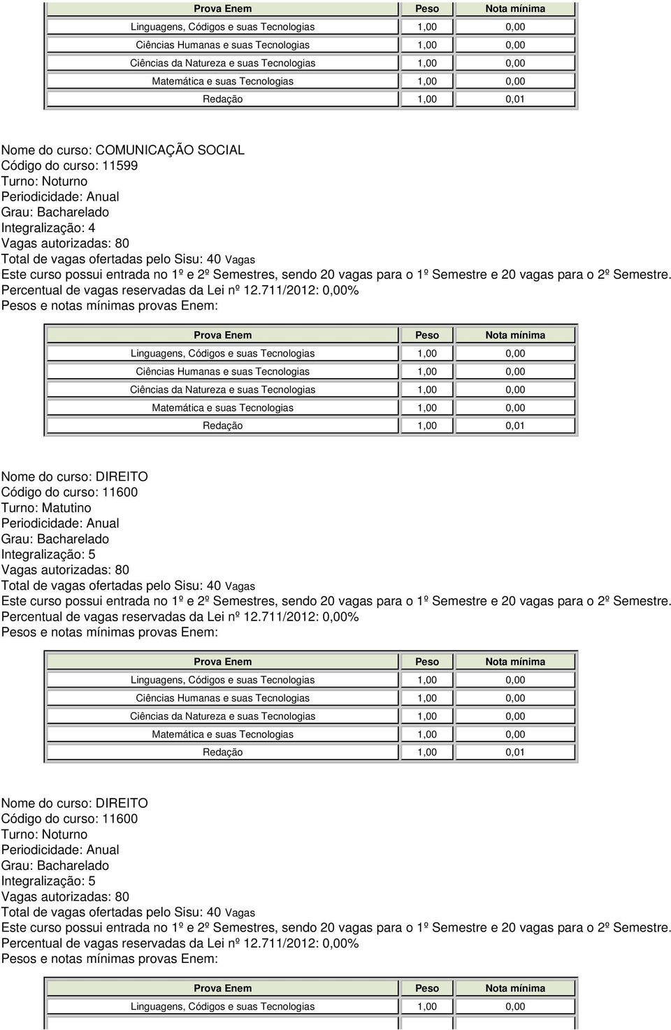 curso: DIREITO Código do curso: