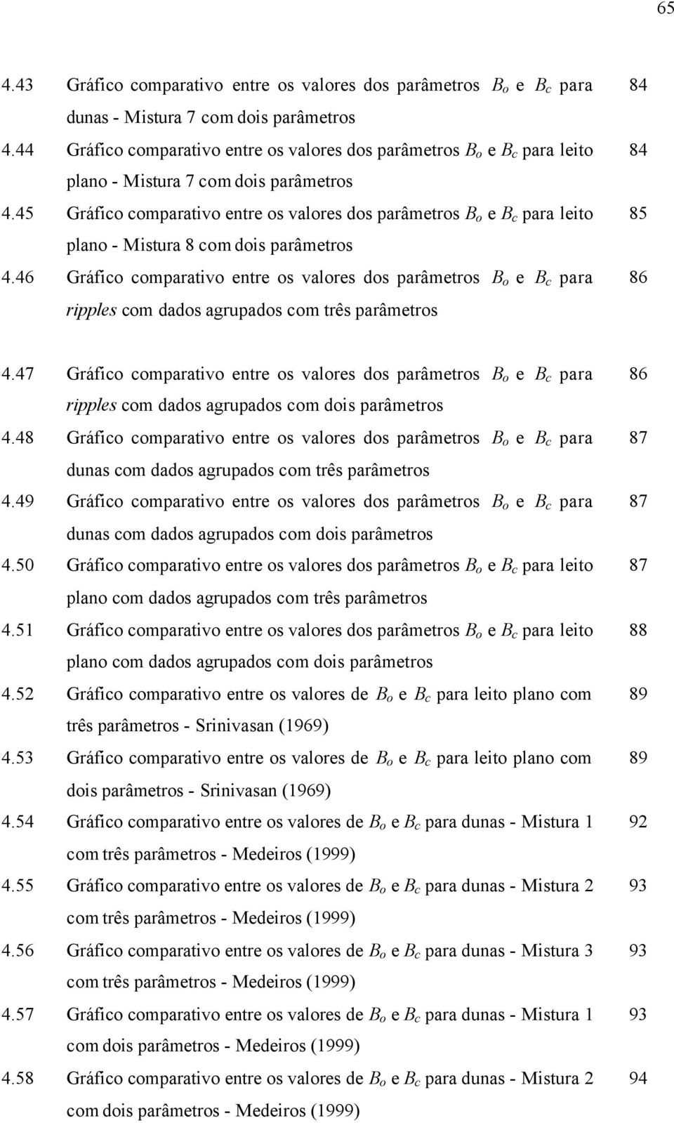 45 Gráfico comparativo entre os valores dos parâmetros e para leito plano - Mistura 8 com dois parâmetros 4.