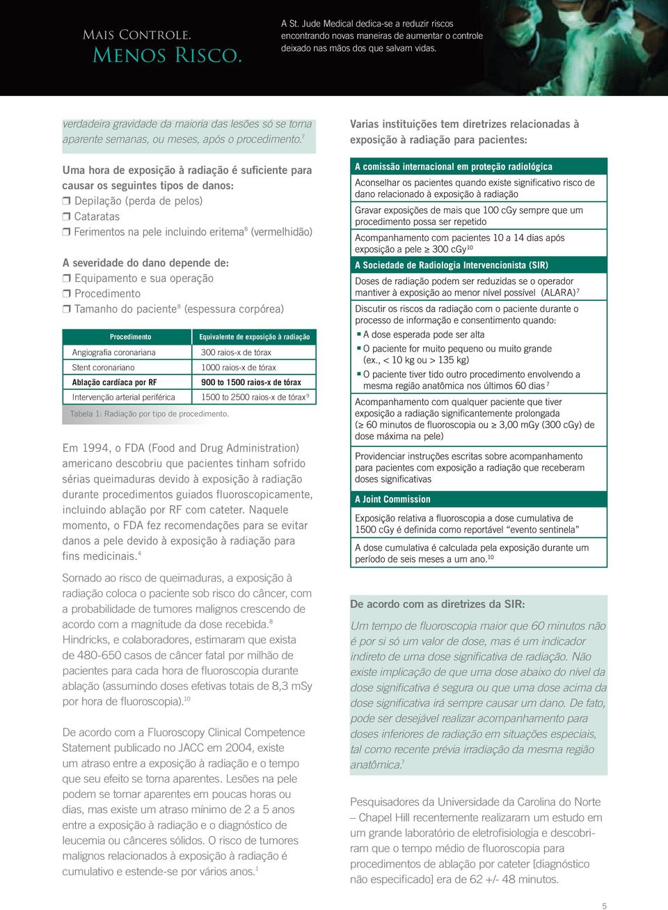 7 Varias instituições tem diretrizes relacionadas à exposição à radiação para pacientes: Uma hora de exposição à radiação é suficiente para causar os seguintes tipos de danos: r Depilação (perda de