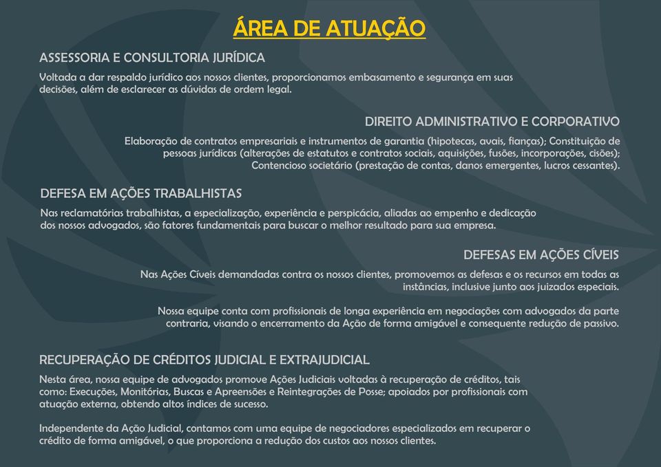 contratos sociais, aquisições, fusões, incorporações, cisões); Contencioso societário (prestação de contas, danos emergentes, lucros cessantes).