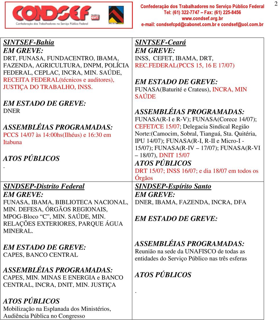 RELAÇÕES EXTERIORES, PARQUE ÁGUA MINERAL. CAPES, BANCO CENTRAL CAPES, MIN. MINAS E ENERGIA e BANCO CENTRAL, INCRA, DNIT, MIN.