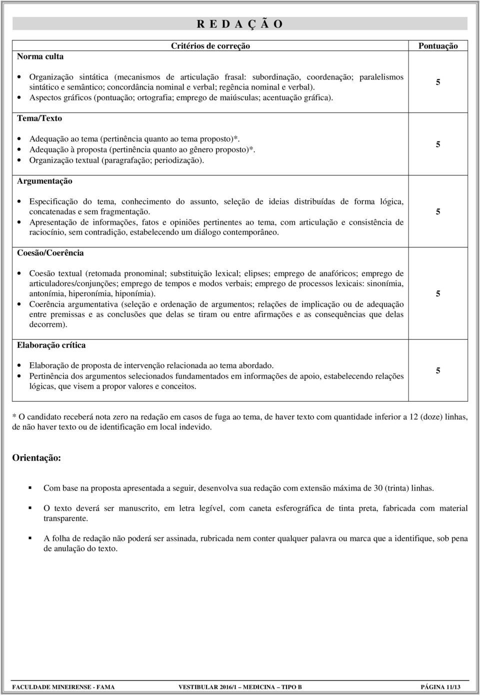 Adequação à proposta (pertinência quanto ao gênero proposto)*. Organização textual (paragrafação; periodização).