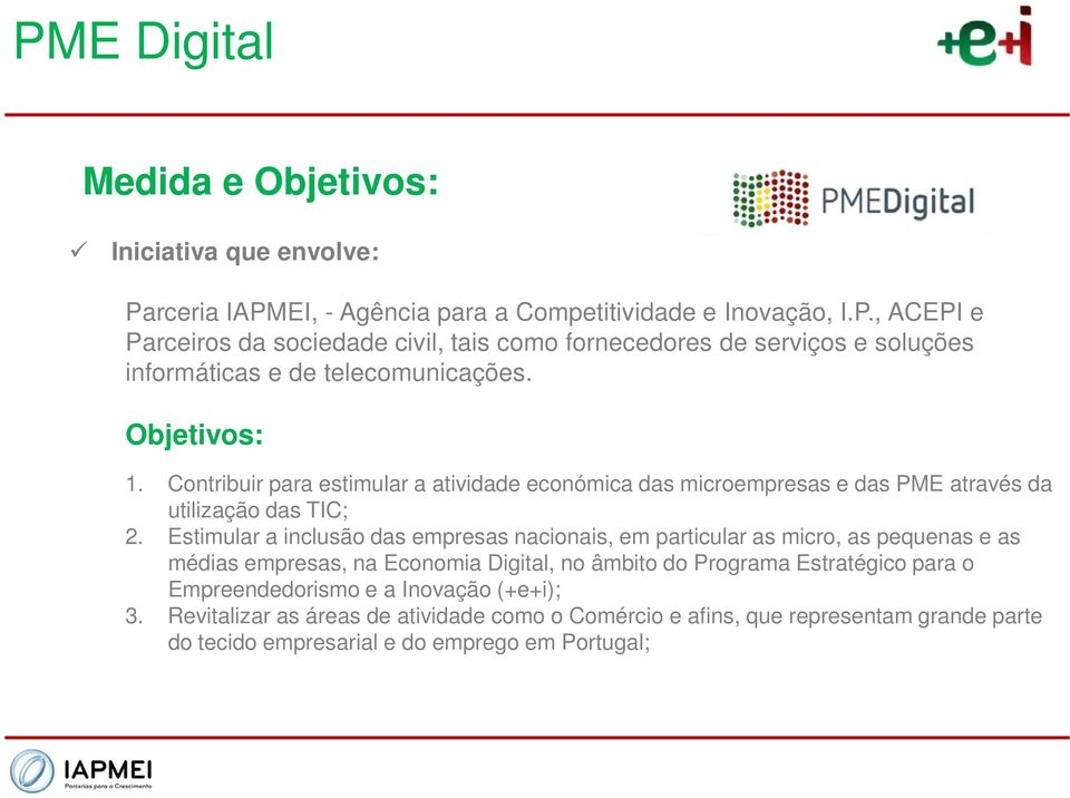 Estimular a inclusão das empresas nacionais, em particular as micro, as pequenas e as médias empresas, na Economia Digital, no âmbito do Programa Estratégico para o