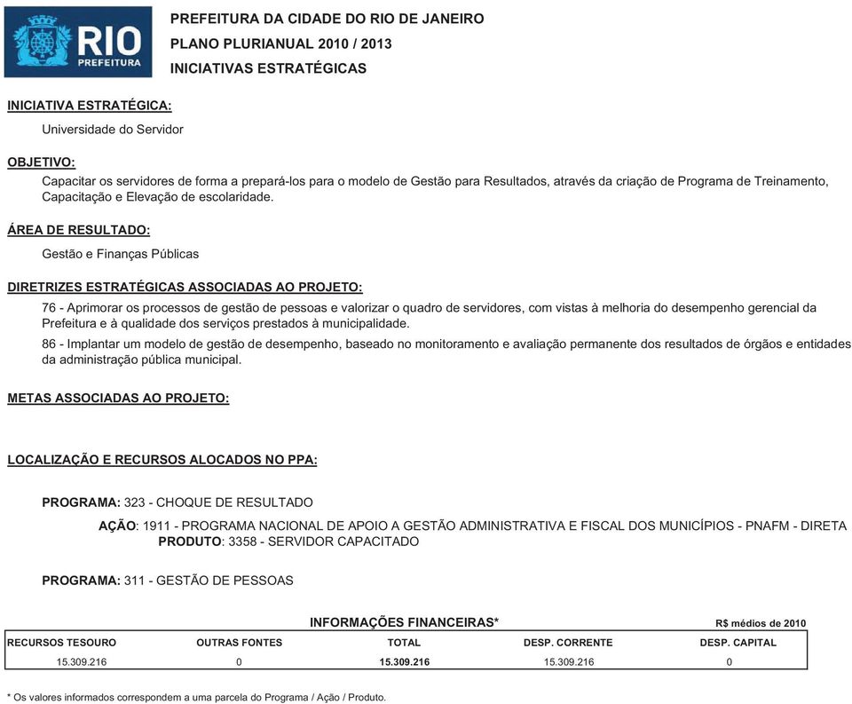 prestados à municipalidade. 86 - Implantar um modelo de gestão de desempenho, baseado no monitoramento e avaliação permanente dos resultados de órgãos e entidades da administração pública municipal.