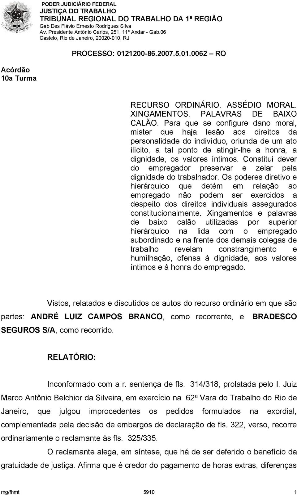 Constitui dever do empregador preservar e zelar pela dignidade do trabalhador.