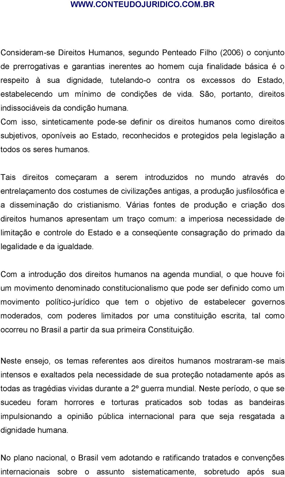 Com isso, sinteticamente pode-se definir os direitos humanos como direitos subjetivos, oponíveis ao Estado, reconhecidos e protegidos pela legislação a todos os seres humanos.