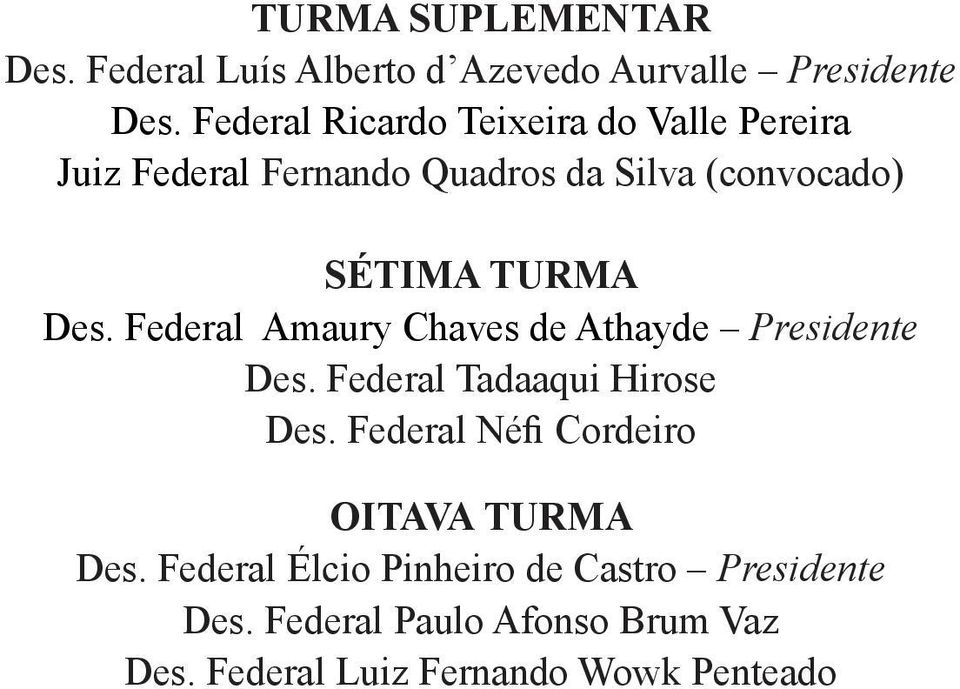 Des. Federal Amaury Chaves de Athayde Presidente Des. Federal Tadaaqui Hirose Des.