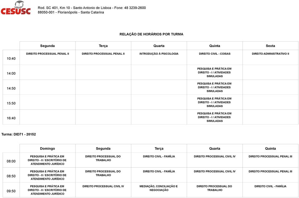 DO DIREITO CIVIL - FAMÍLIA DIREITO PROCESSUAL CIVIL IV DIREITO PROCESSUAL PENAL III DIREITO - II / ESCRITÓRIO DE DIREITO PROCESSUAL DO DIREITO CIVIL - FAMÍLIA DIREITO PROCESSUAL