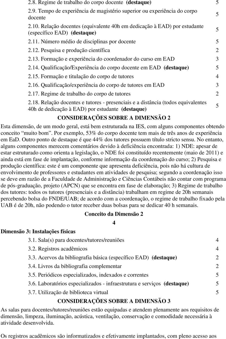 Formação e experiência do coordenador do curso em EAD 3 2.14. Qualificação/Experiência do corpo docente em EAD (destaque) 2.1. Formação e titulação do corpo de tutores 4 2.16.