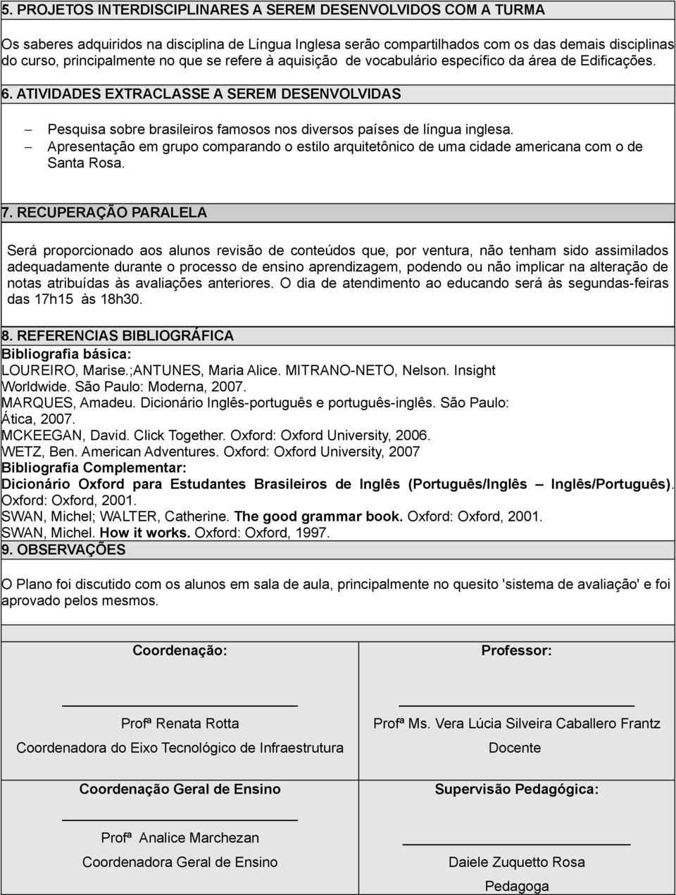 Apresentação em grupo comparando o estilo arquitetônico de uma cidade americana com o de Santa Rosa. 7.