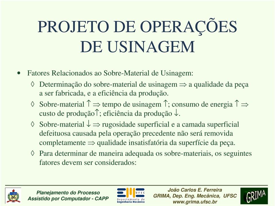 Sobre-material rugosidade superficial e a camada superficial defeituosa causada pela operação precedente não será removida