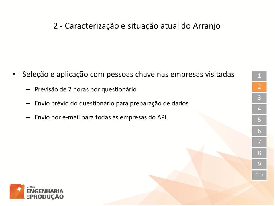 questionário Envio prévio do questionário para preparação de dados