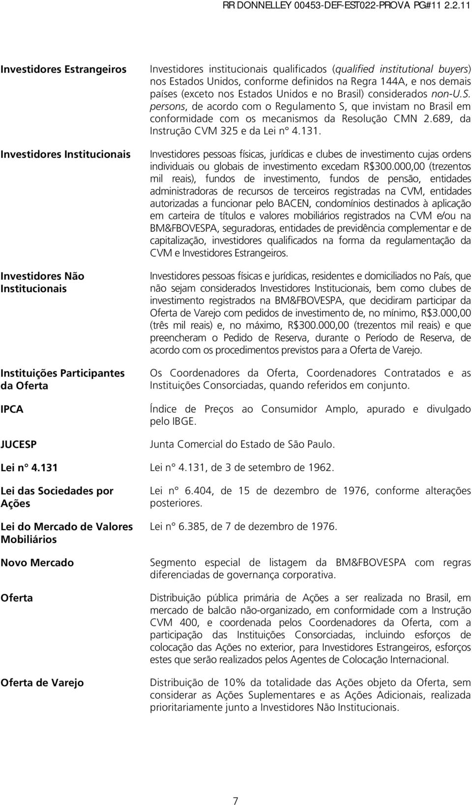 2.11 Investidores Estrangeiros Investidores Institucionais Investidores Não Institucionais Instituições Participantes da Oferta IPCA JUCESP Investidores institucionais qualificados (qualified