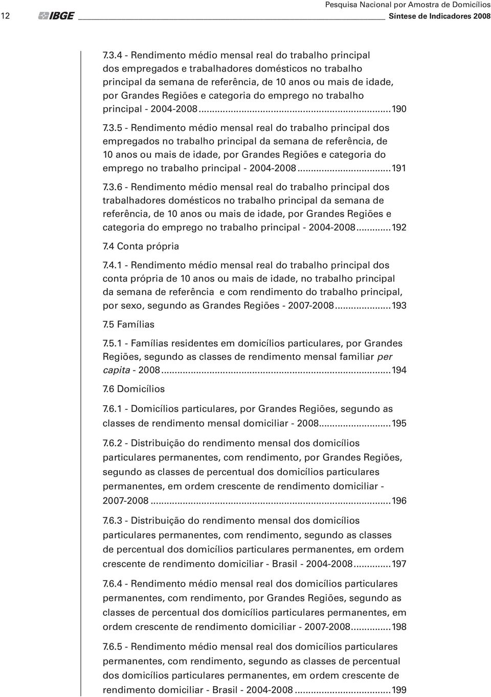 categoria do emprego no trabalho principal - 2004-2008...190 7.3.