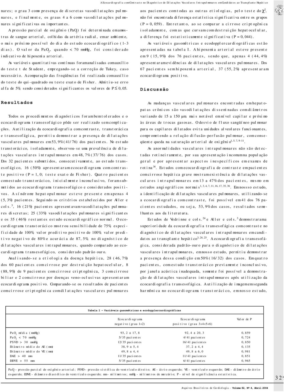 O valor da, quando < 70 mmhg, foi considerado indicativo de hipoxemia arterial.