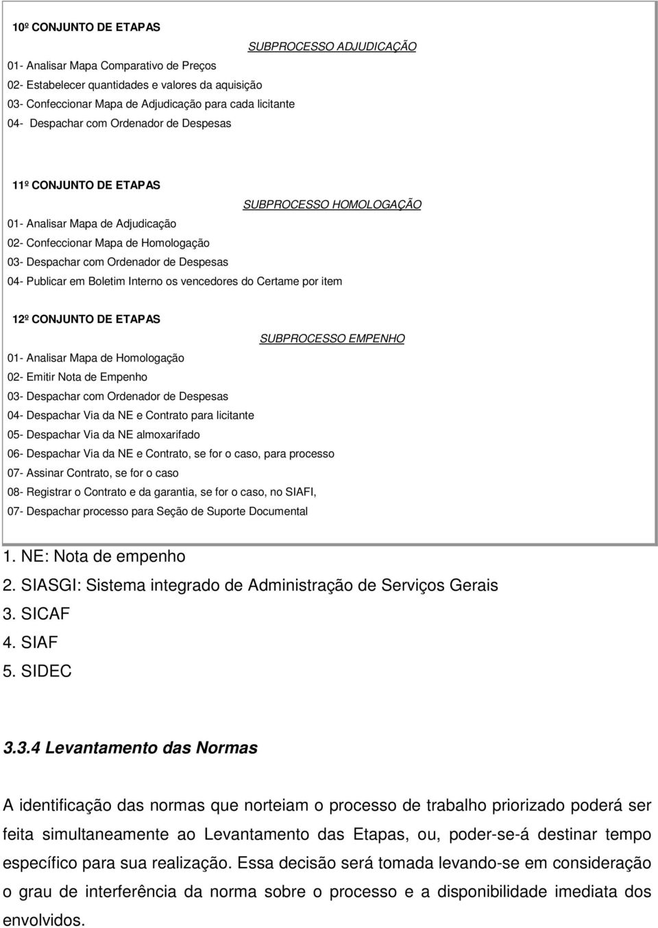 Publicar em Boletim Interno os vencedores do Certame por item 12º CONJUNTO DE ETAPAS SUBPROCESSO EMPENHO 01- Analisar Mapa de Homologação 02- Emitir Nota de Empenho 03- Despachar com Ordenador de