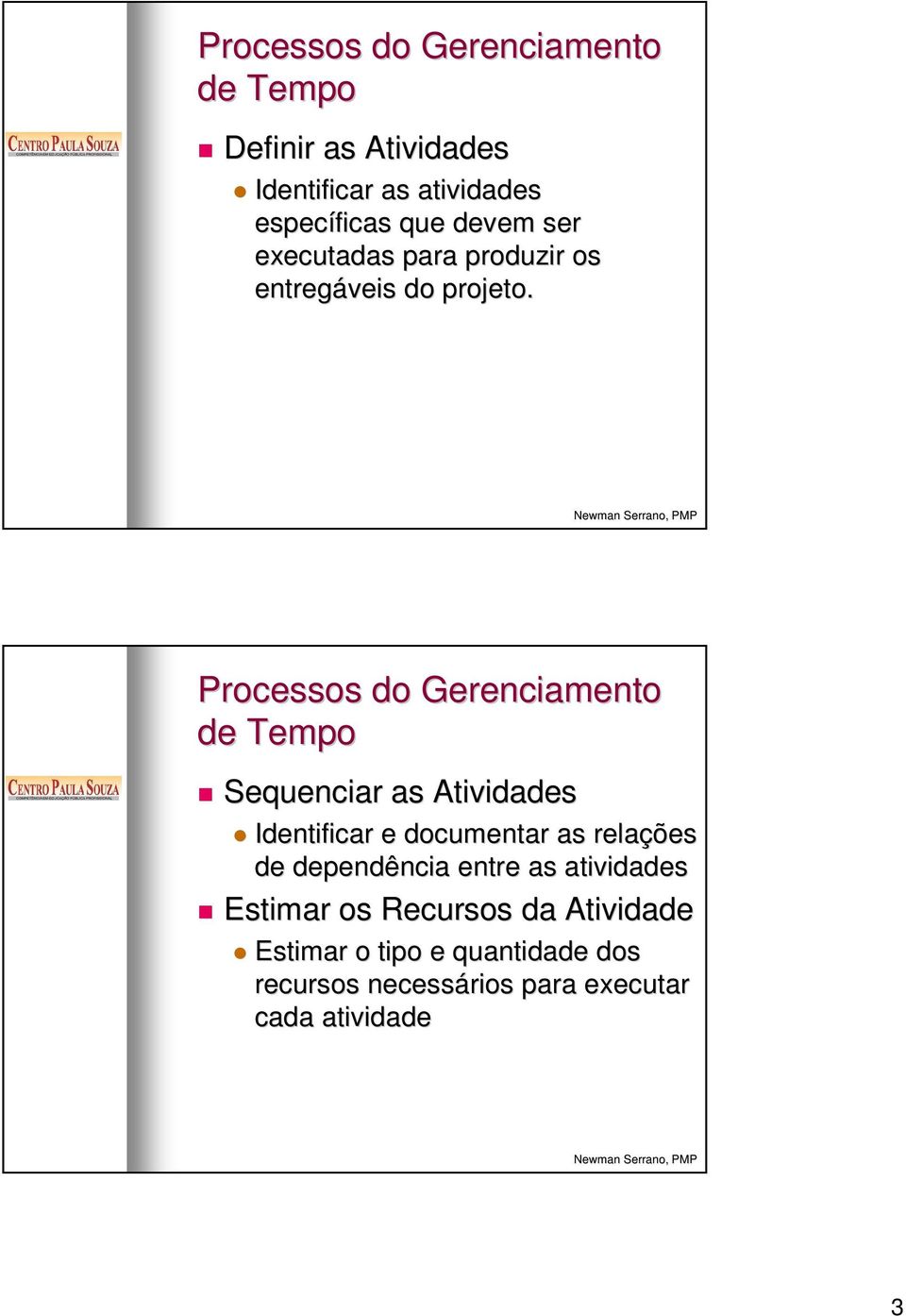 Processos do Gerenciamento de Tempo Sequenciar as Atividades Identificar e documentar as relações de