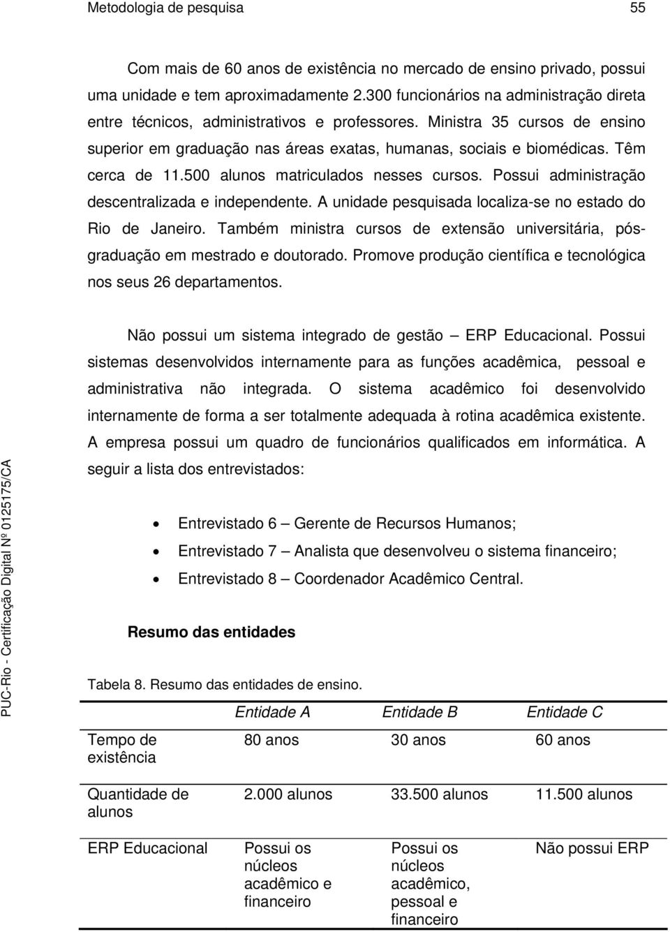 Têm cerca de 11.500 alunos matriculados nesses cursos. Possui administração descentralizada e independente. A unidade pesquisada localiza-se no estado do Rio de Janeiro.