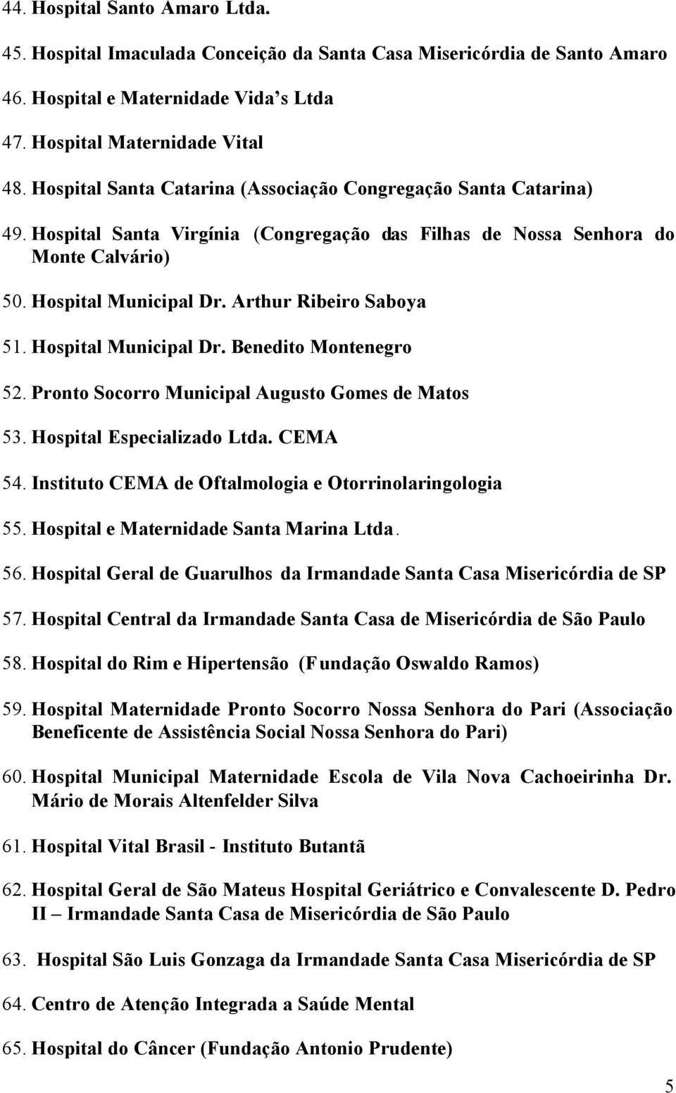 Arthur Ribeiro Saboya 51. Hospital Municipal Dr. Benedito Montenegro 52. Pronto Socorro Municipal Augusto Gomes de Matos 53. Hospital Especializado Ltda. CEMA 54.