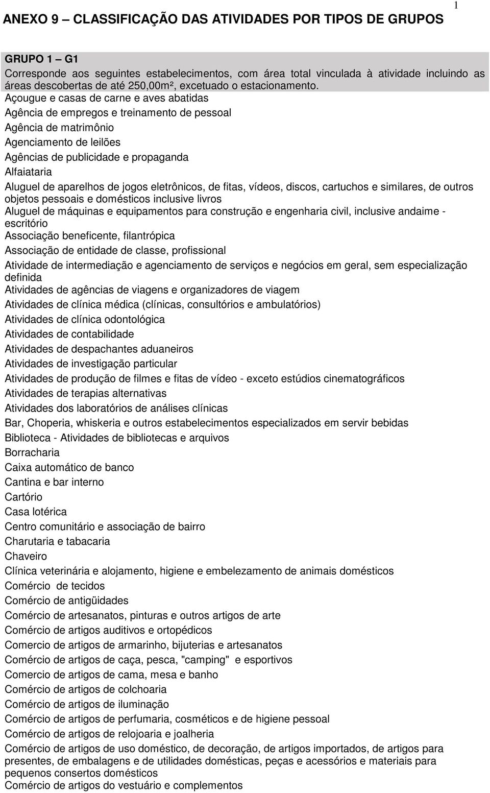 Açougue e casas de carne e aves abatidas Agência de empregos e treinamento de pessoal Agência de matrimônio Agenciamento de leilões Agências de publicidade e propaganda Alfaiataria Aluguel de