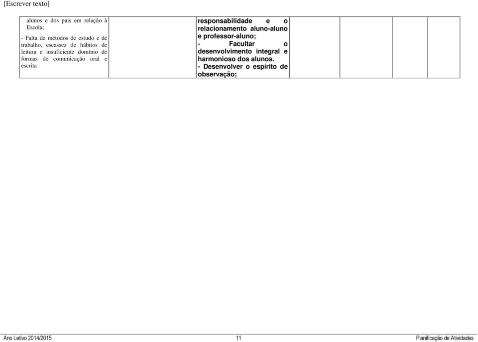 e o relacionamento aluno-aluno e professor-aluno; - Facultar o desenvolvimento integral e