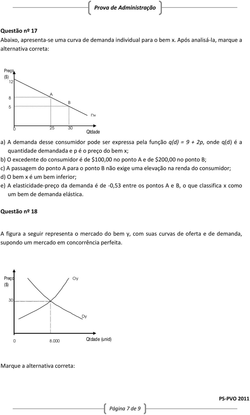 é o preço do bem x; b) O excedente do consumidor é de $100,00 no ponto A e de $200,00 no ponto B; c) A passagem do ponto A para o ponto B não exige uma elevação na renda do consumidor; d) O bem x é