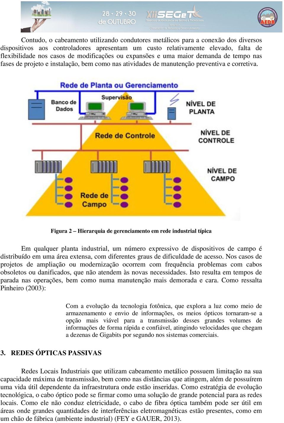 Figura 2 Hierarquia de gerenciamento em rede industrial típica Em qualquer planta industrial, um número expressivo de dispositivos de campo é distribuído em uma área extensa, com diferentes graus de