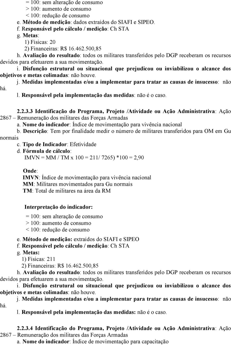 Disfunção estrutural ou situacional que prejudicou ou inviabilizou o alcance dos objetivos e metas colimadas: não houve. j.