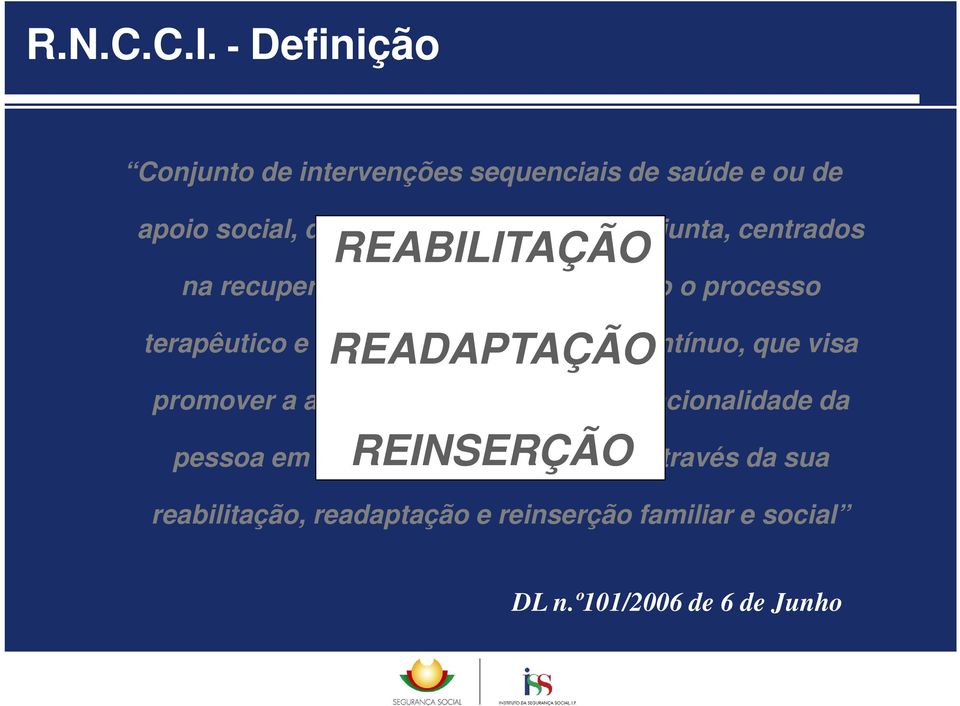 centrados REABILITAÇÃO na recuperação global entendida como o processo READAPTAÇÃO terapêutico e de apoio social,