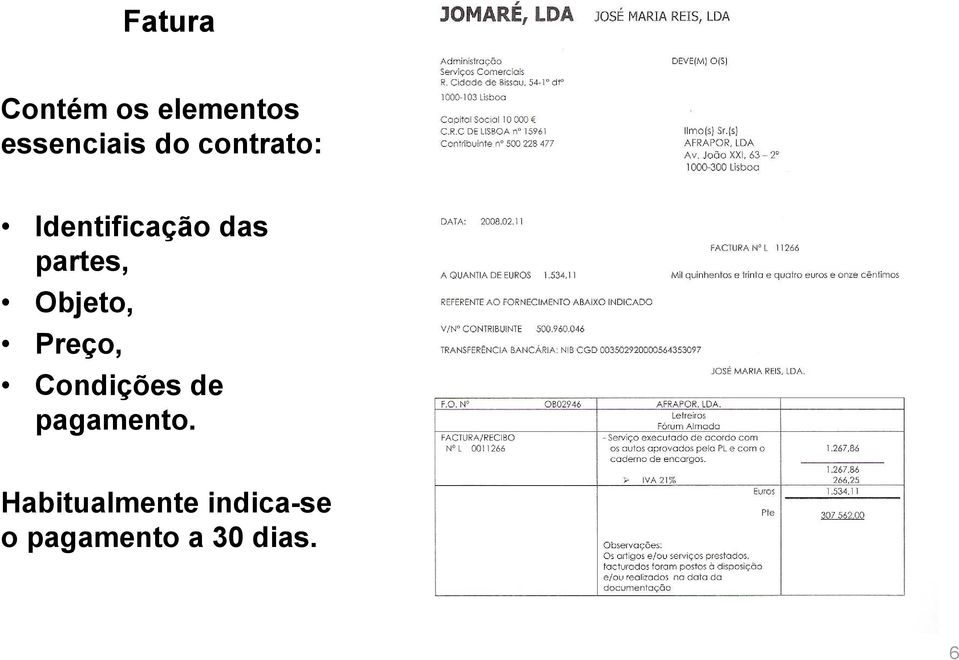 Objeto, Preço, Condições de pagamento.