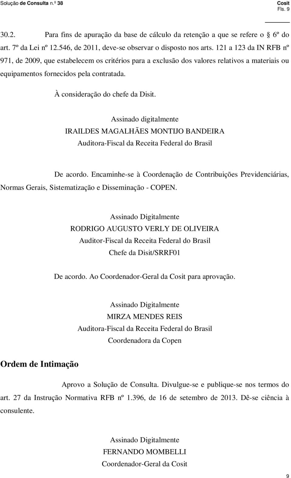Assinado digitalmente IRAILDES MAGALHÃES MONTIJO BANDEIRA Auditora-Fiscal da Receita Federal do Brasil De acordo.