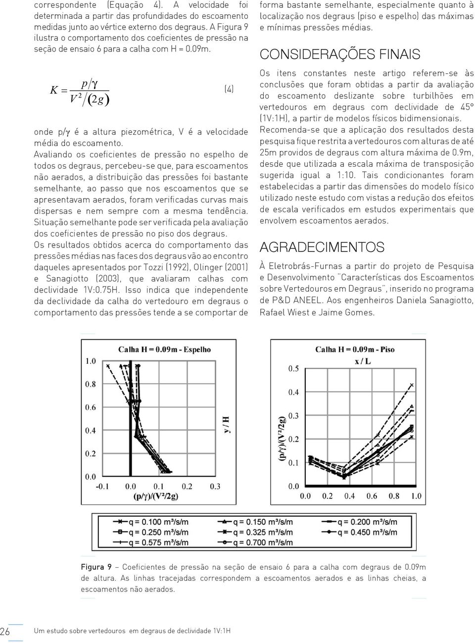 p γ K = V 2 g ( 2 ) onde p/γ é a altura piezométrica, V é a velocidade média do escoamento.