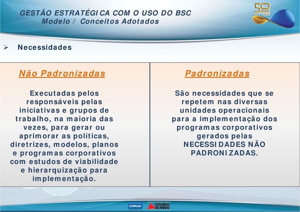 e programas corporativos com estudos de viabilidade e hierarquização para implementação.