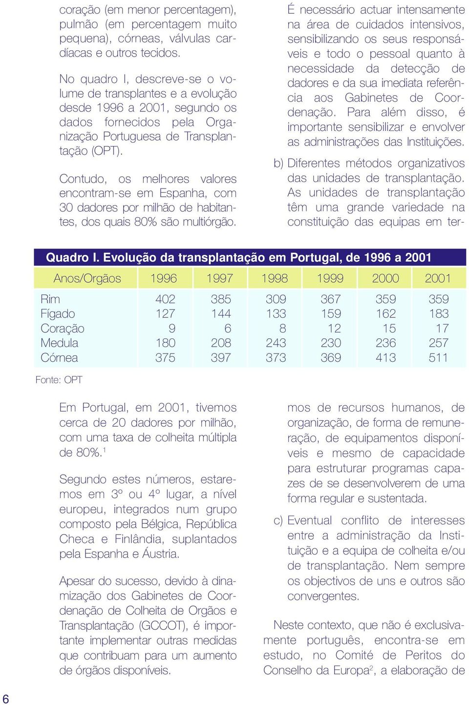 Contudo, os melhores valores encontram-se em Espanha, com 30 dadores por milhão de habitantes, dos quais 80% são multiórgão.